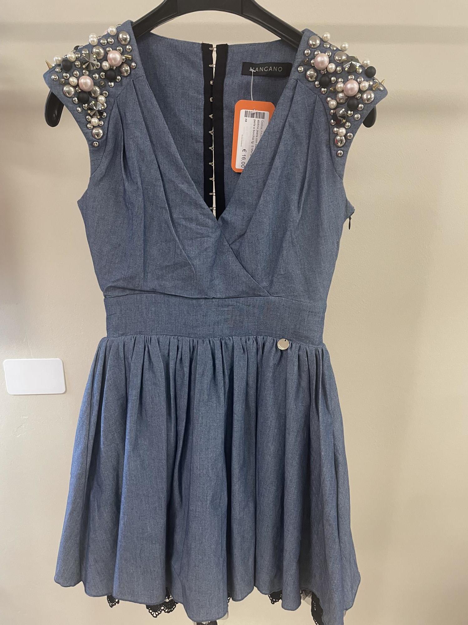 abitino jeans con balza nera e perle e borchie tg. S Mangano