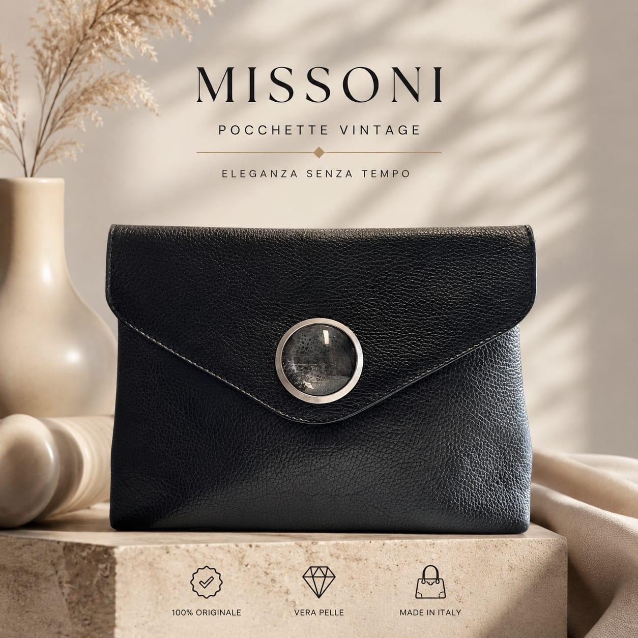 borsa bustina a mano nera in pelle Missoni
