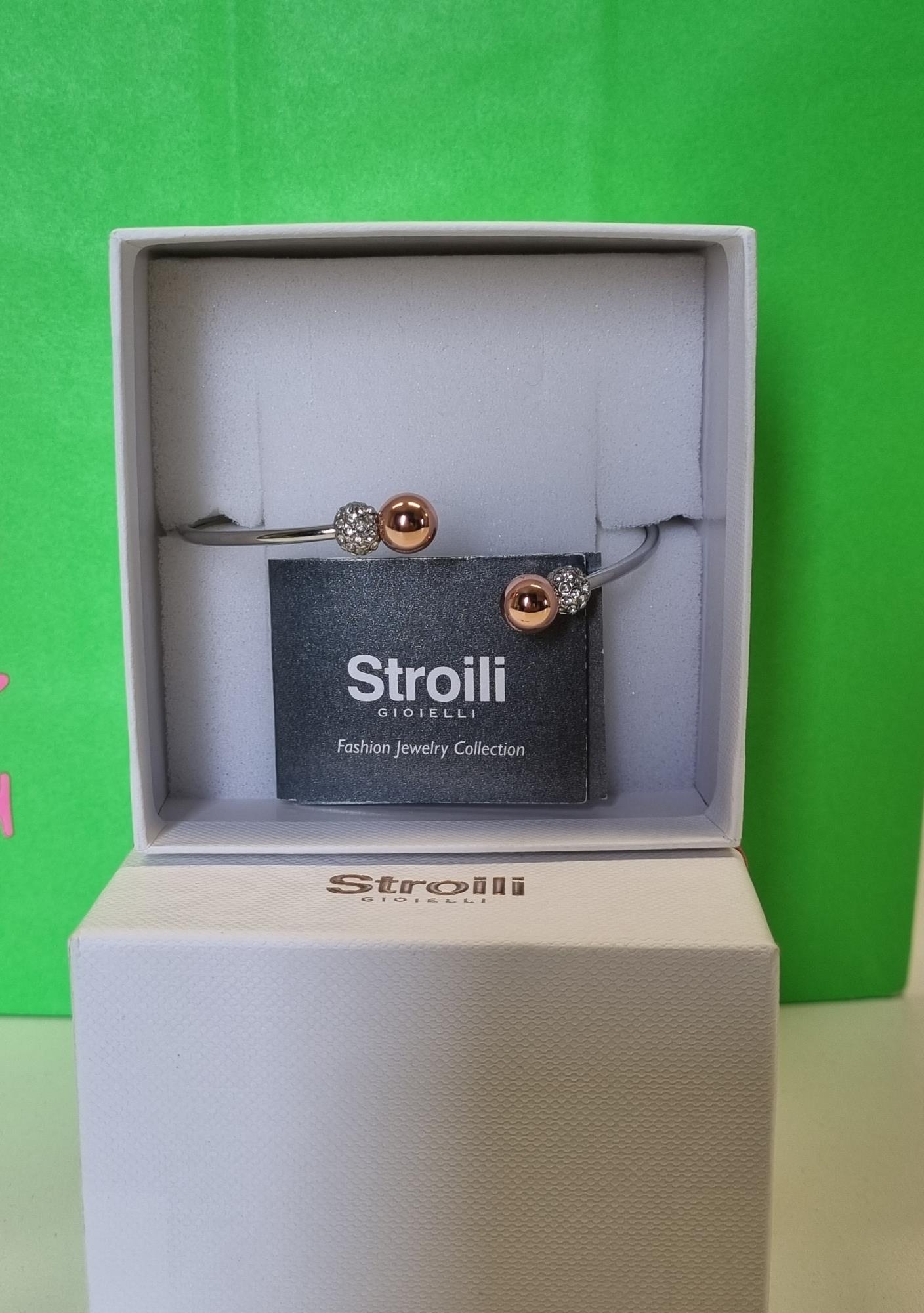 bracciale rigido acciaio con palline rosate Stroili