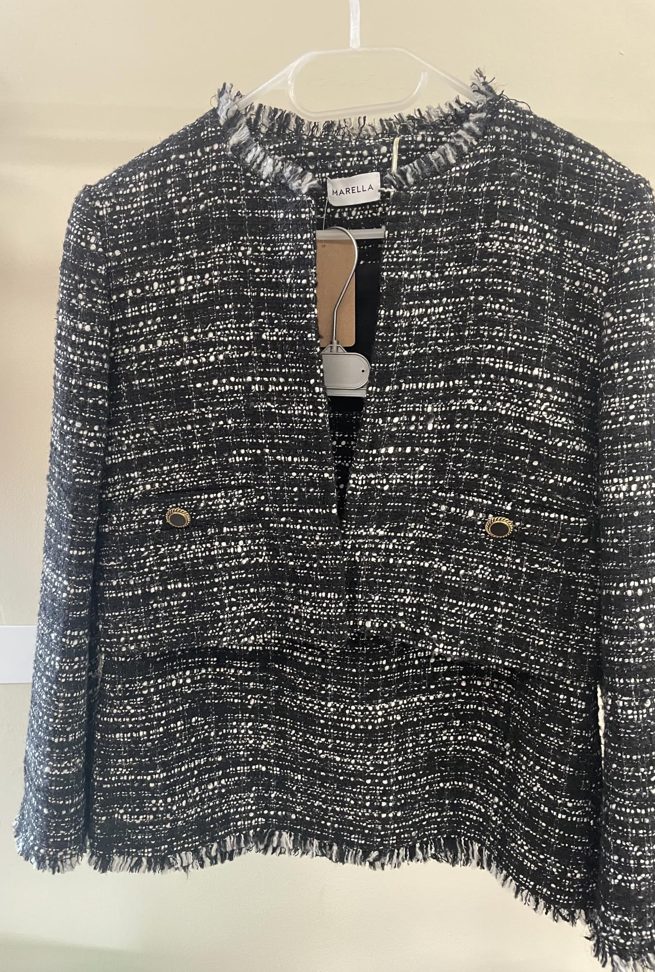 completo giacca chanel + minigonna nera e bianco tg. 42/44 Marella