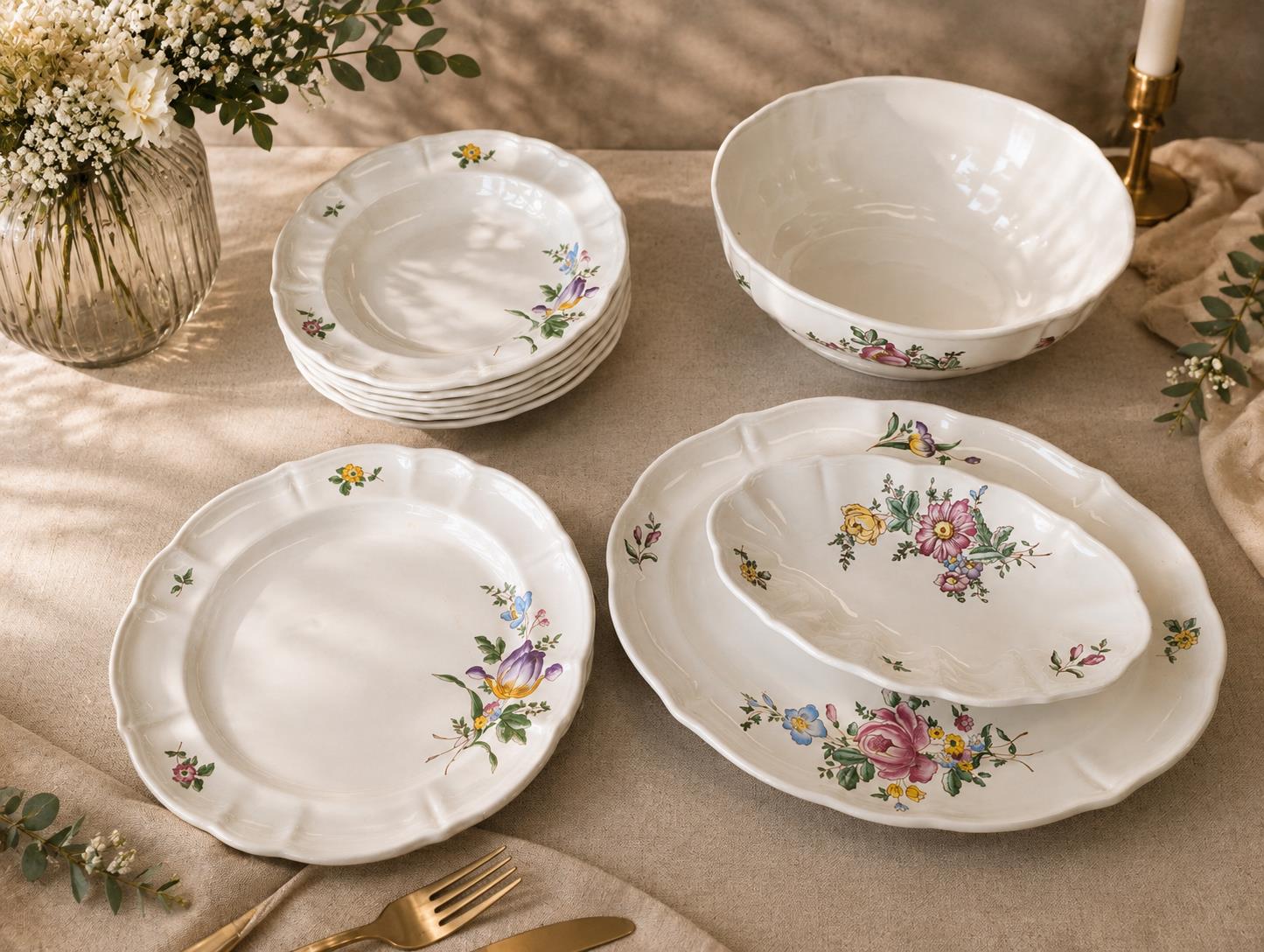 Servizio piatti da 6 ceramica Laveno decoro fiori