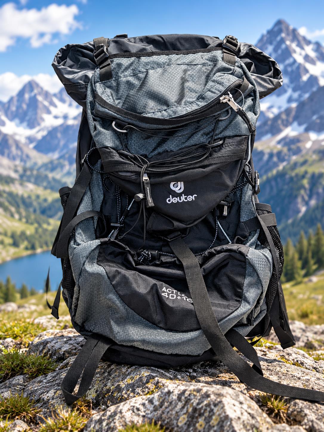 zaino nero e grigio trekking Deuter