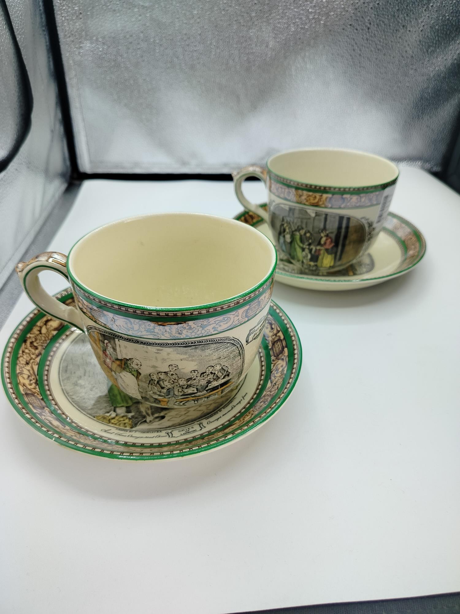 2 tazze + 2 piattini porcellana Adams England decori color verde