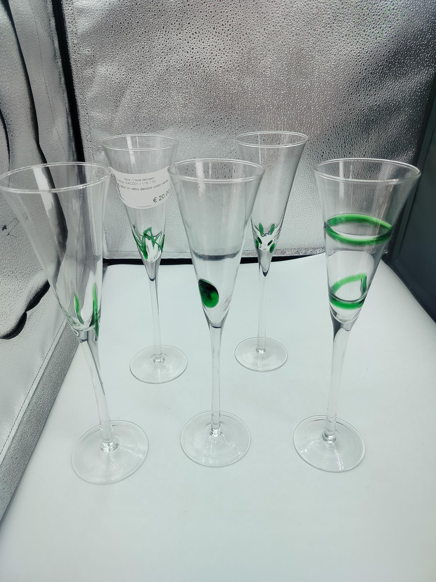 6 calici in vetro decoro color verde
