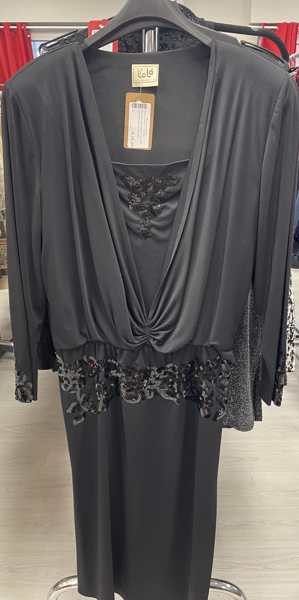 abito nero elegante con top sotto e paiettes nere tg. 50 Liolà