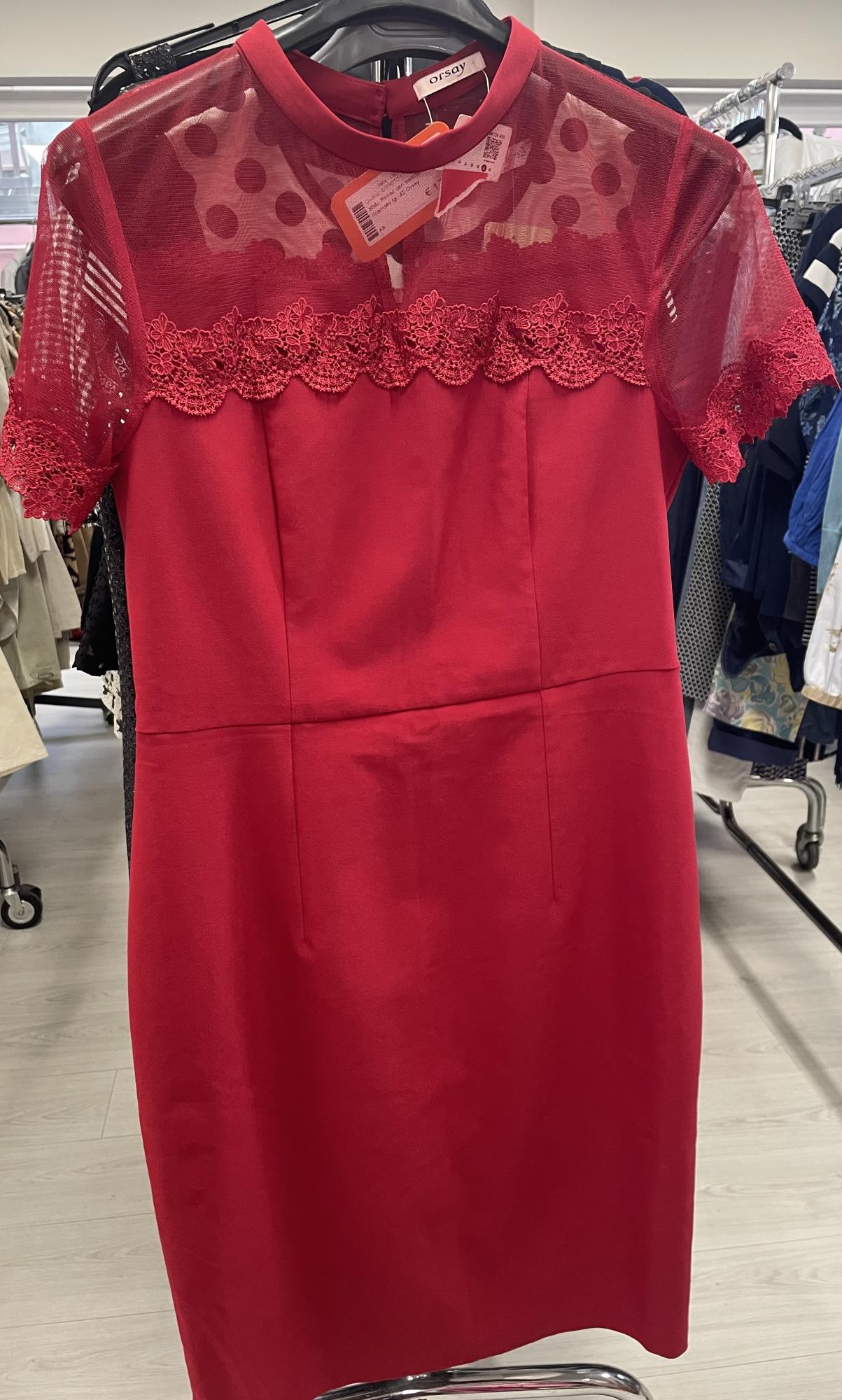 abito Rosso con inserto tulle ricamato tg. 42 Orsay