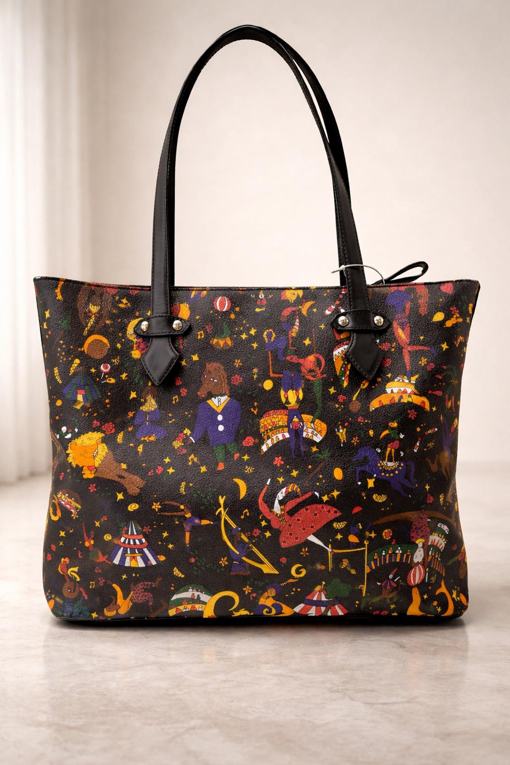 borsa shopper nera fantasia circo Piero Guidi