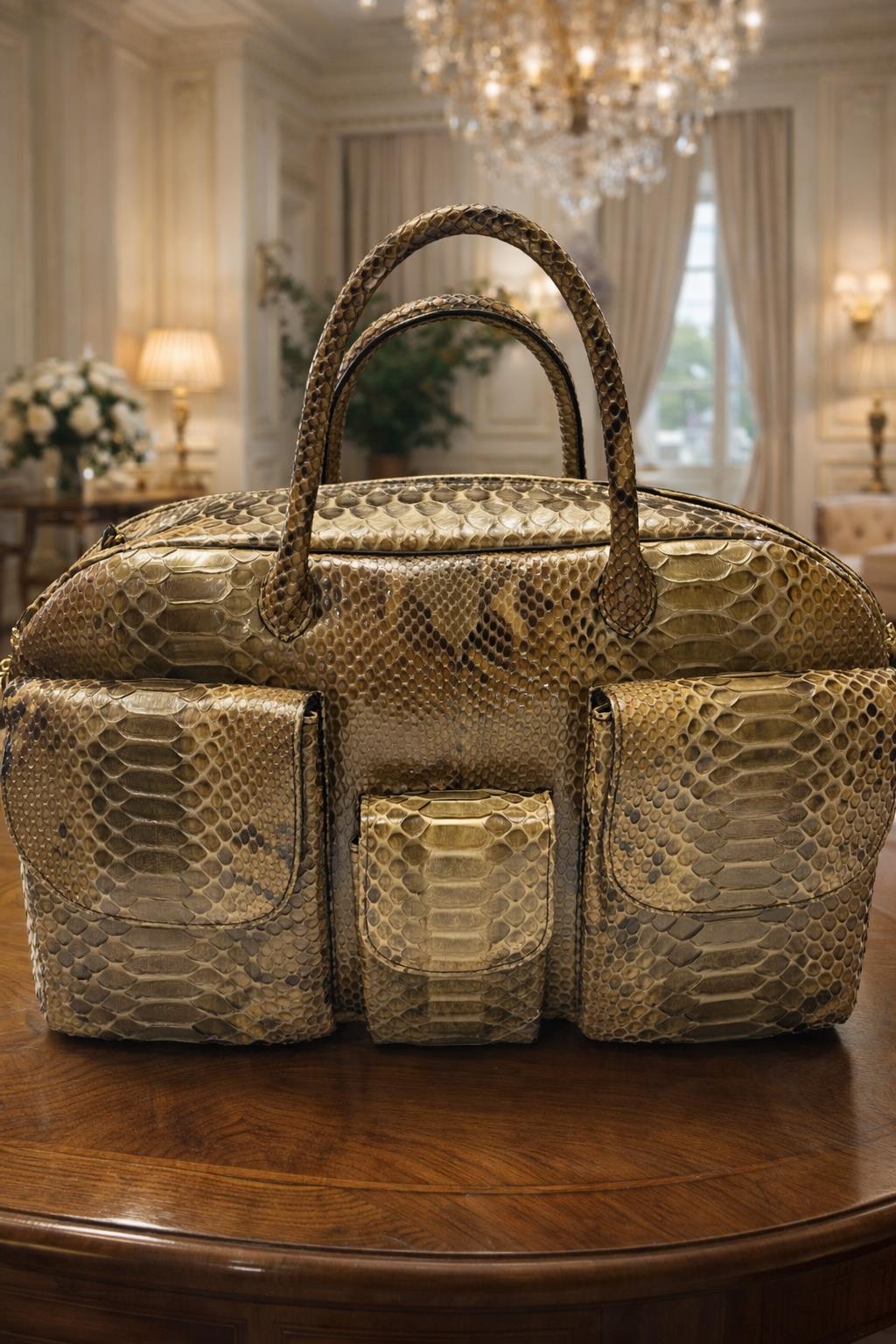 borsa vera pitone dorato due manici Colombetti