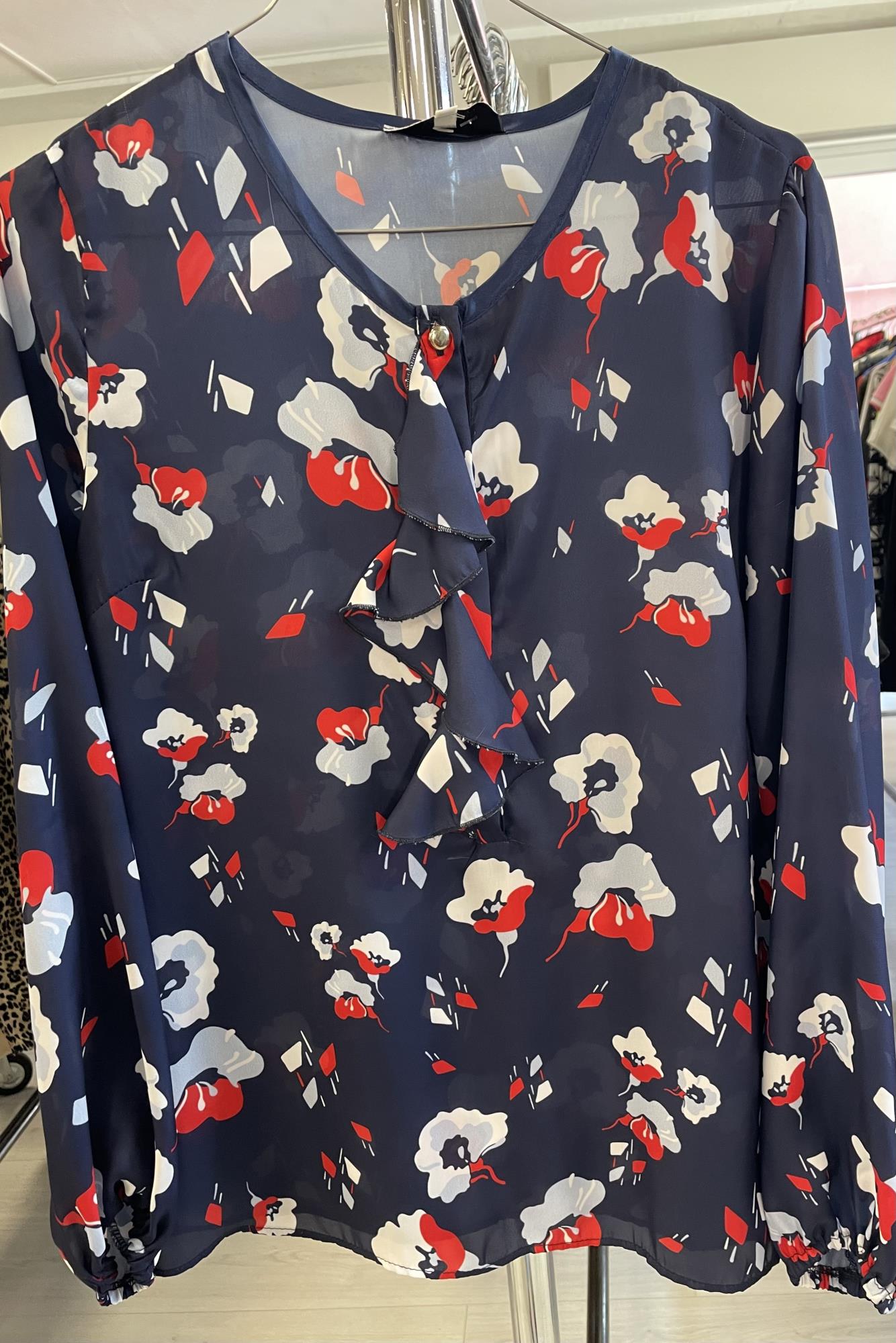 camicia blu con fiori azzurri e rossi tg. S Alan Red