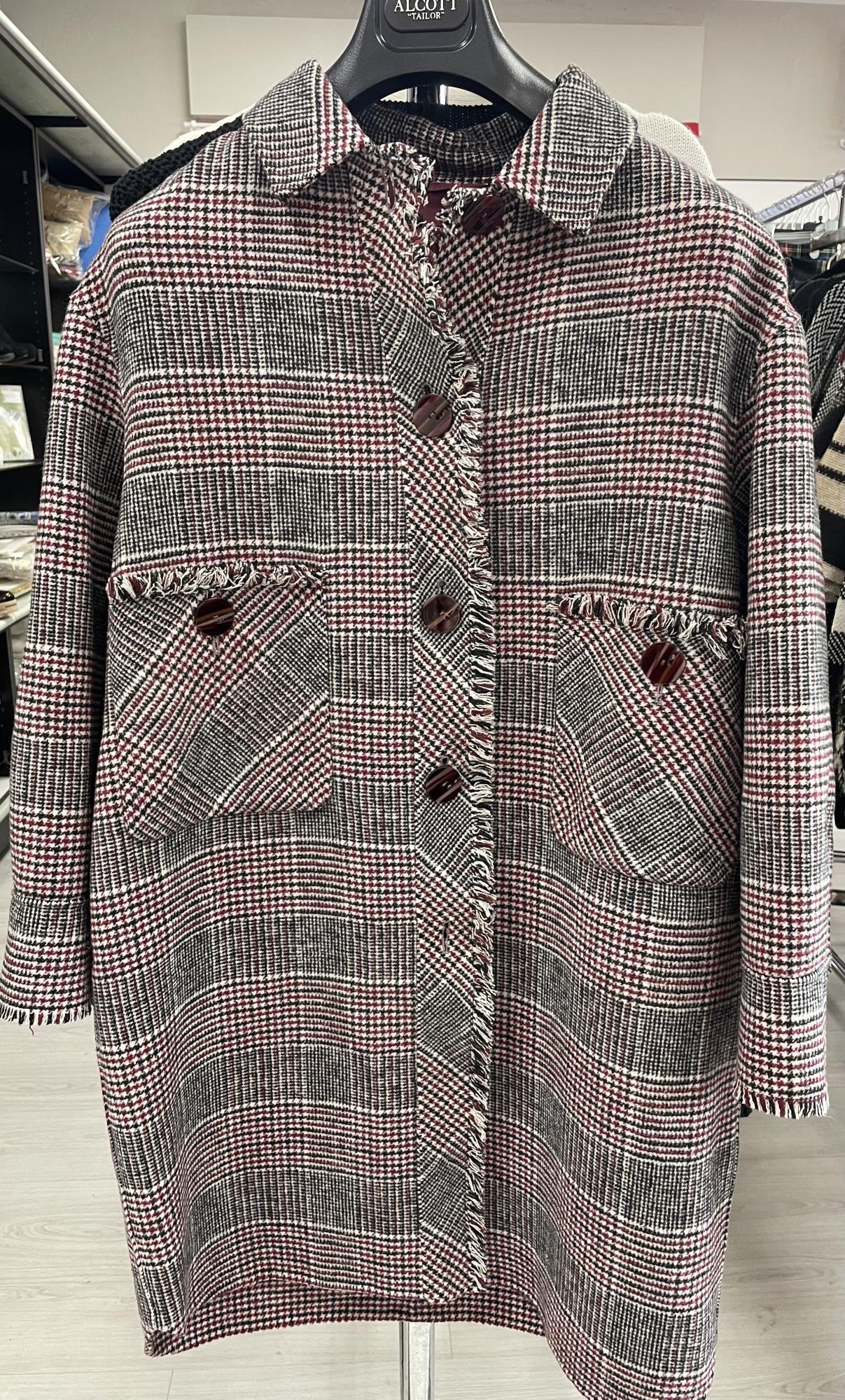 cappotto pied de poul grigio bordeaux con scritta tg. M Patrizia Parma