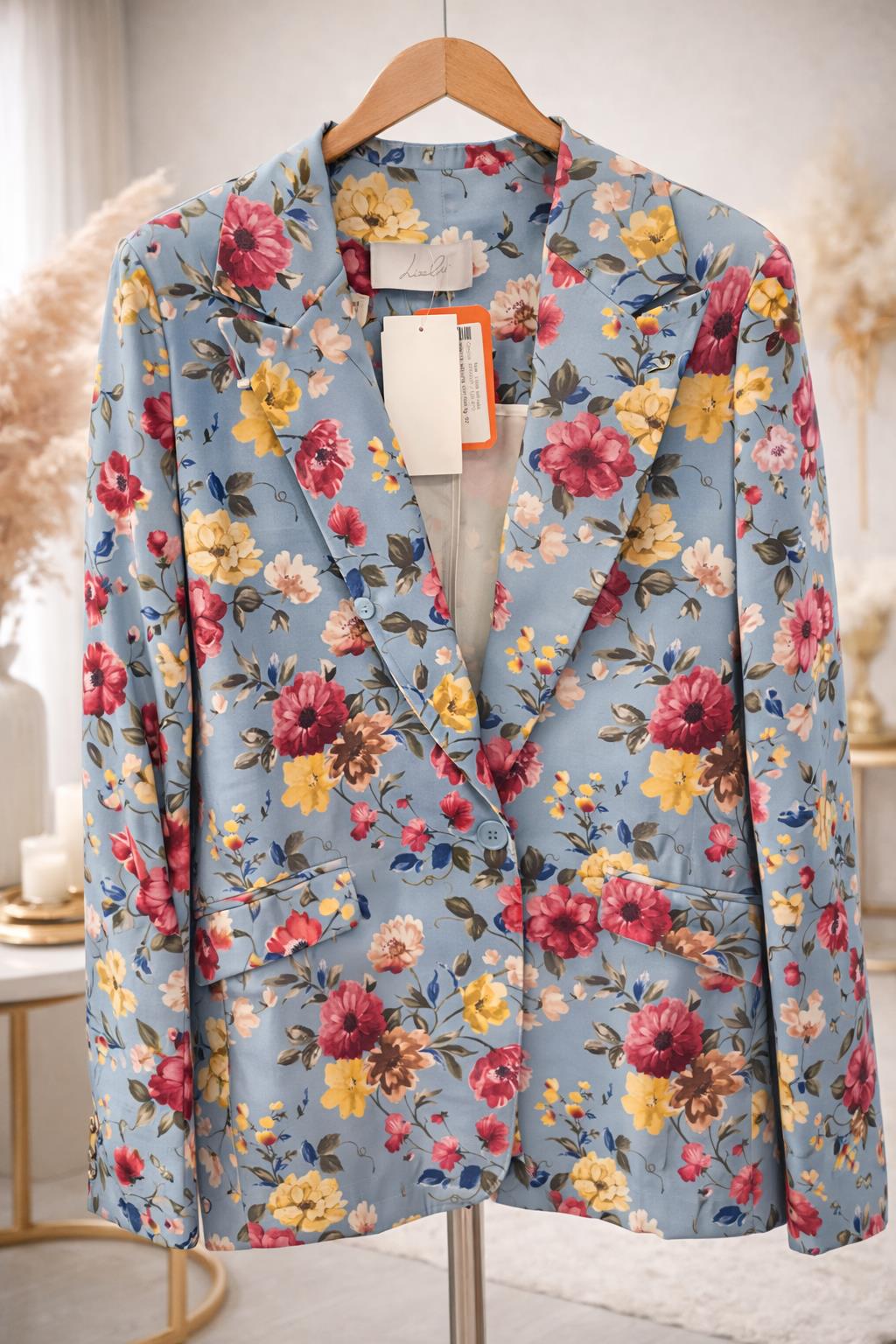giacca azzurra con fiori tg. 52 Lizalù - nuovo con cartellino-