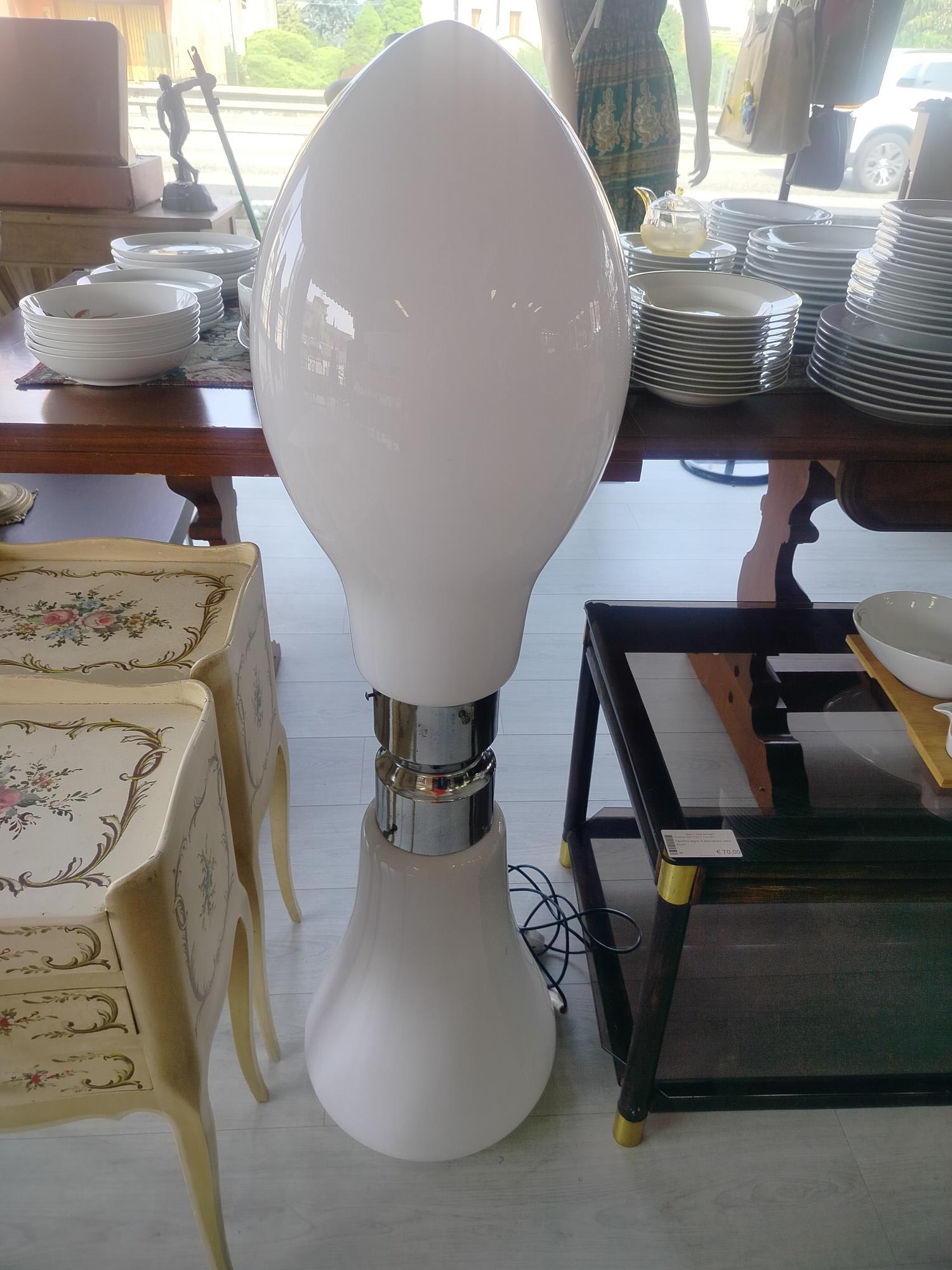 Lampada da terra birillo vetro Murano bianco Carlo Nason per Mazzega anni  70