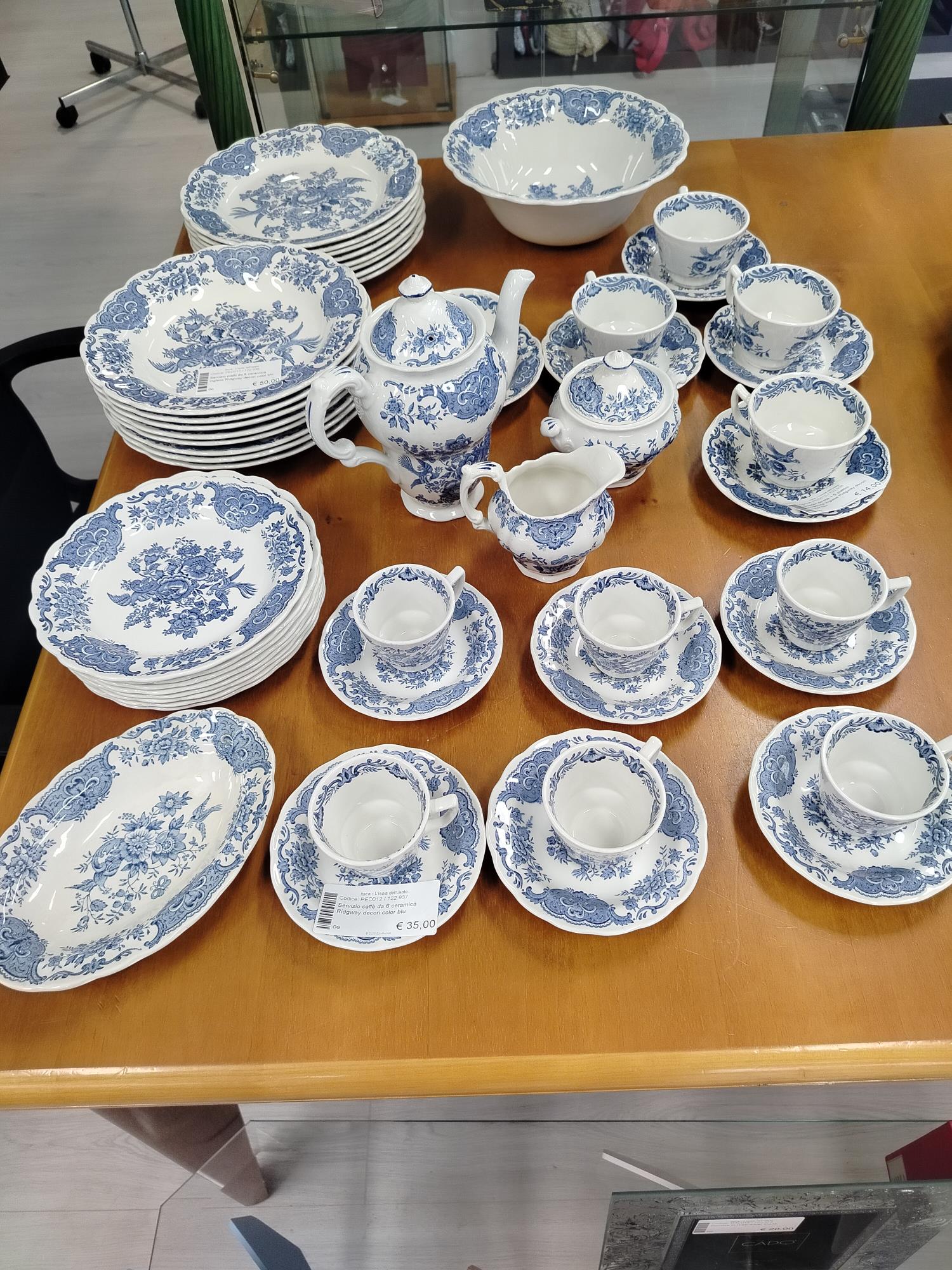 Servizio caffè da 6 ceramica Ridgway decori color blu