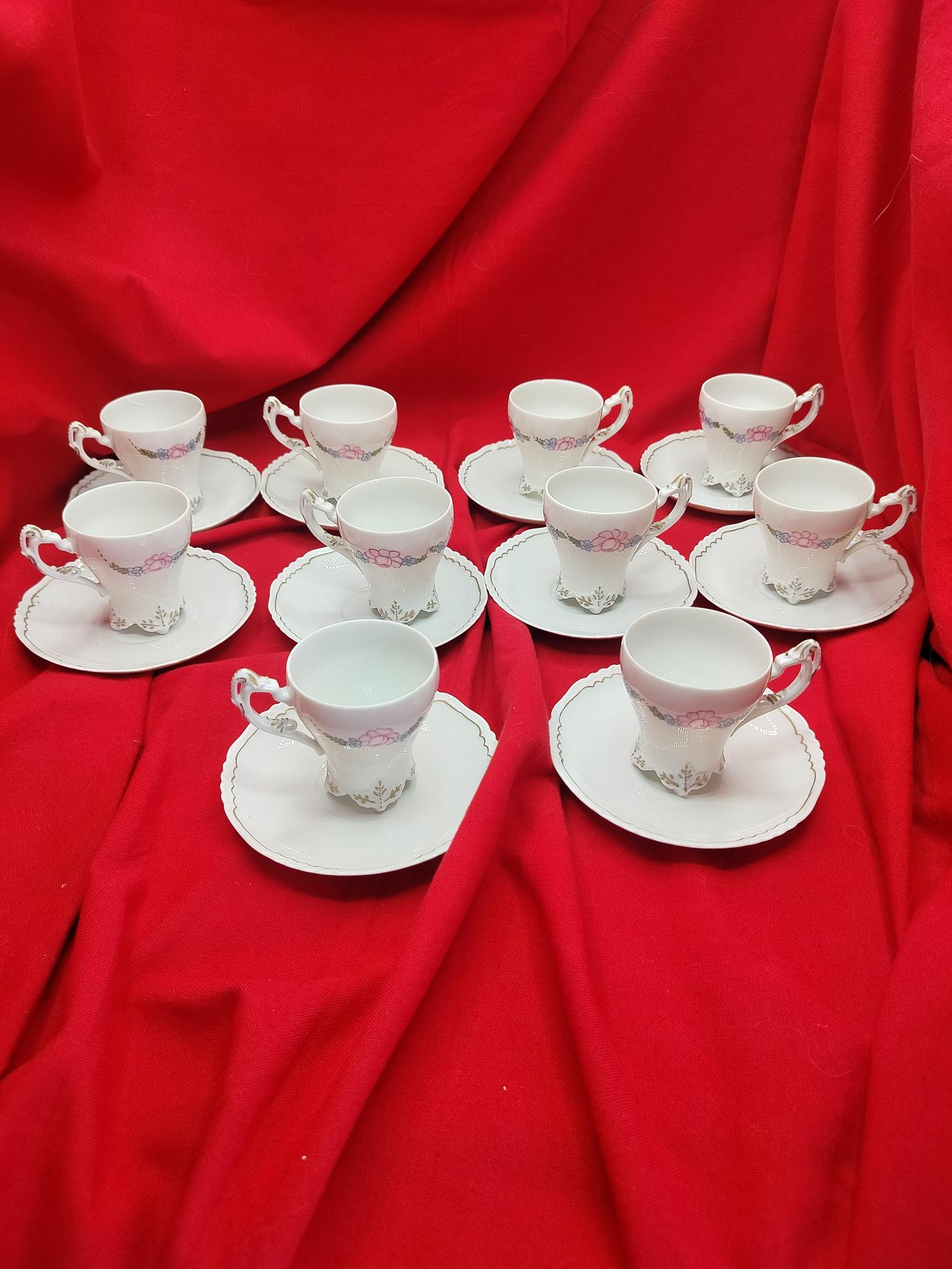 Set 10 tazzine da caffé porcellana decoro fiori