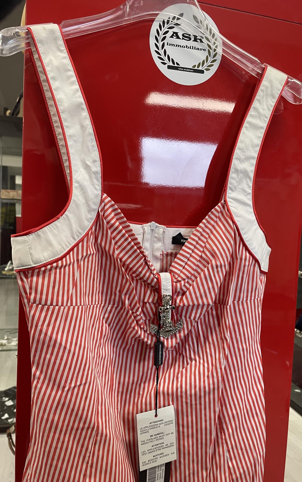 top rosso spalline a righe con spilla argentata tg. 44/46 Rocco Barocco - nuovo con cartellino-