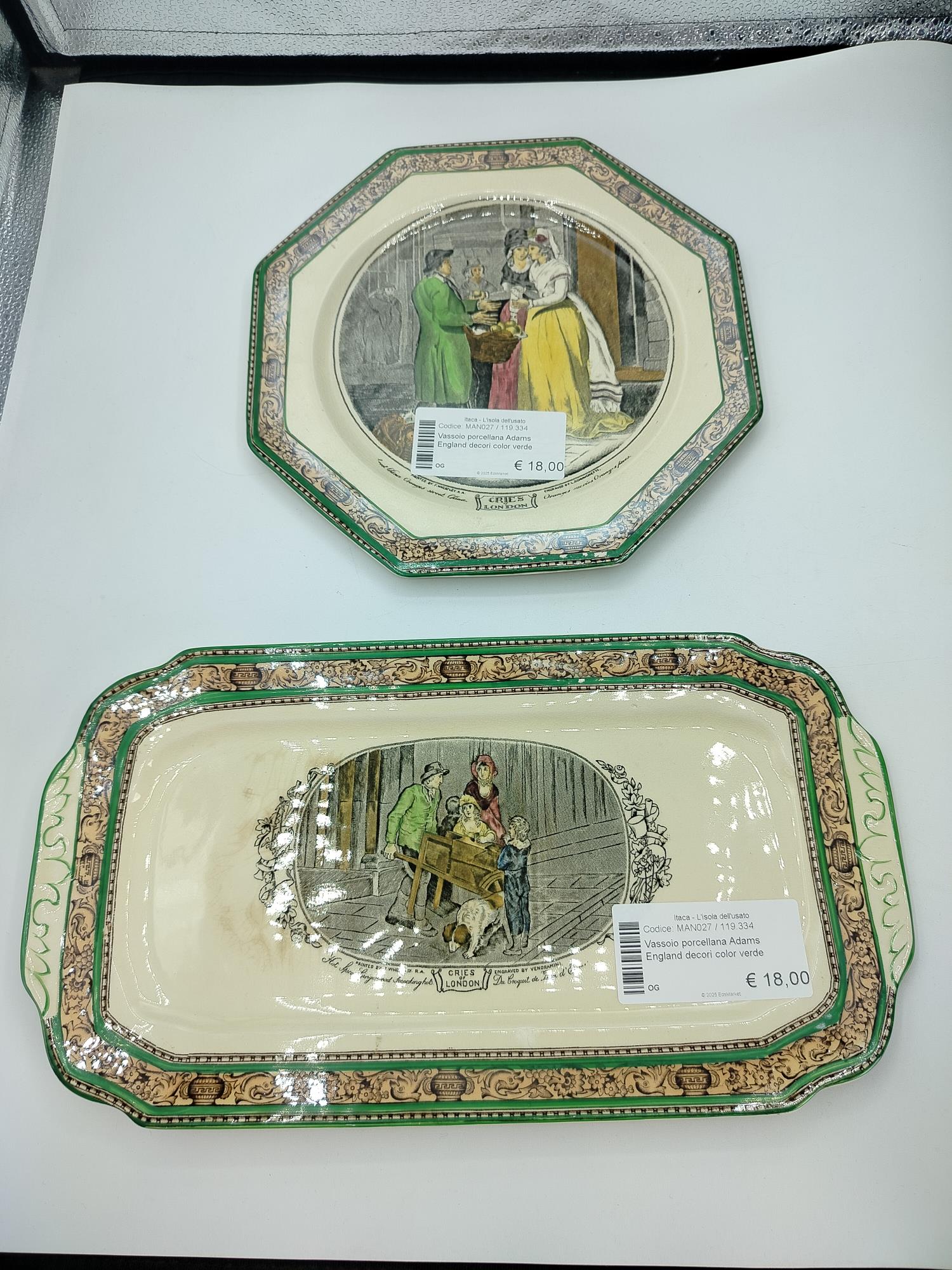 Vassoio porcellana Adams England decori color verde